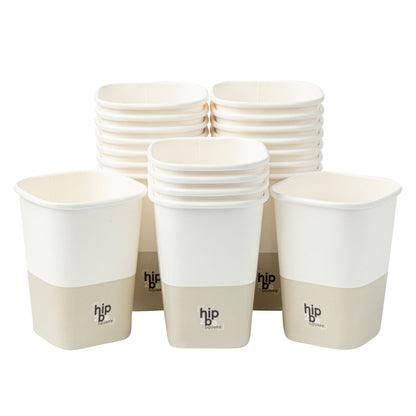 Hip 2 Be Square 12 oz White and Taupe Paper Hot / Cold Drinking Cup - Single Wall - 3 1/4" x 3 1/4" x 4 1/4" - 25 count box