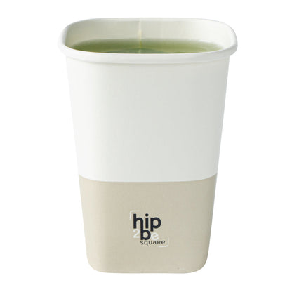 Hip 2 Be Square 12 oz White and Taupe Paper Hot / Cold Drinking Cup - Single Wall - 3 1/4" x 3 1/4" x 4 1/4" - 500 count box