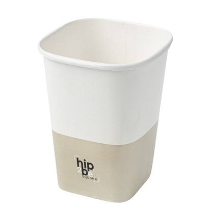 Hip 2 Be Square 12 oz White and Taupe Paper Hot / Cold Drinking Cup - Single Wall - 3 1/4" x 3 1/4" x 4 1/4" - 500 count box