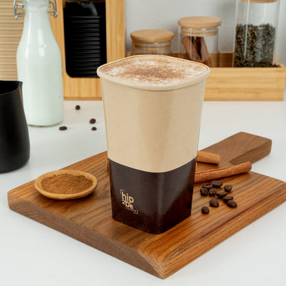 Hip 2 Be Square 16 oz Kraft and Brown Paper Hot / Cold Drinking Cup - Single Wall - 3 1/4" x 3 1/4" x 5 1/2" - 25 count box