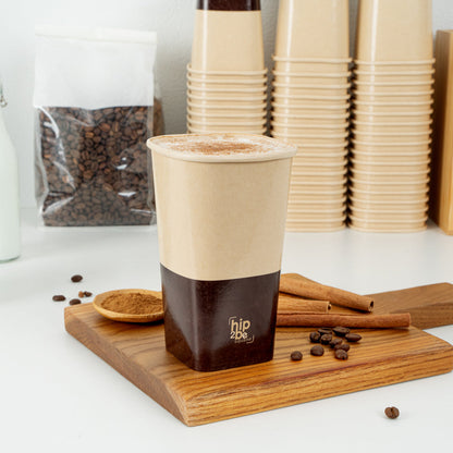 Hip 2 Be Square 16 oz Kraft and Brown Paper Hot / Cold Drinking Cup - Single Wall - 3 1/4" x 3 1/4" x 5 1/2" - 25 count box