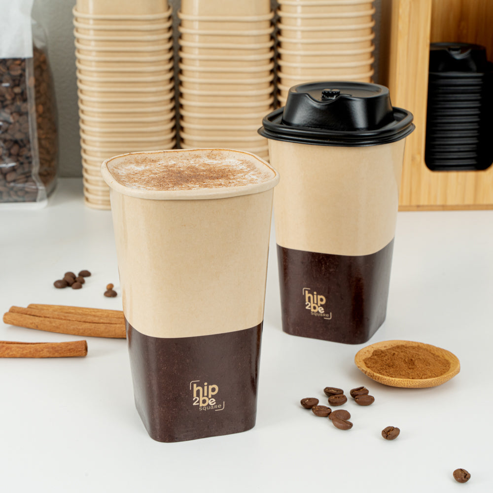 Hip 2 Be Square 16 oz Kraft and Brown Paper Hot / Cold Drinking Cup - Single Wall - 3 1/4" x 3 1/4" x 5 1/2" - 25 count box