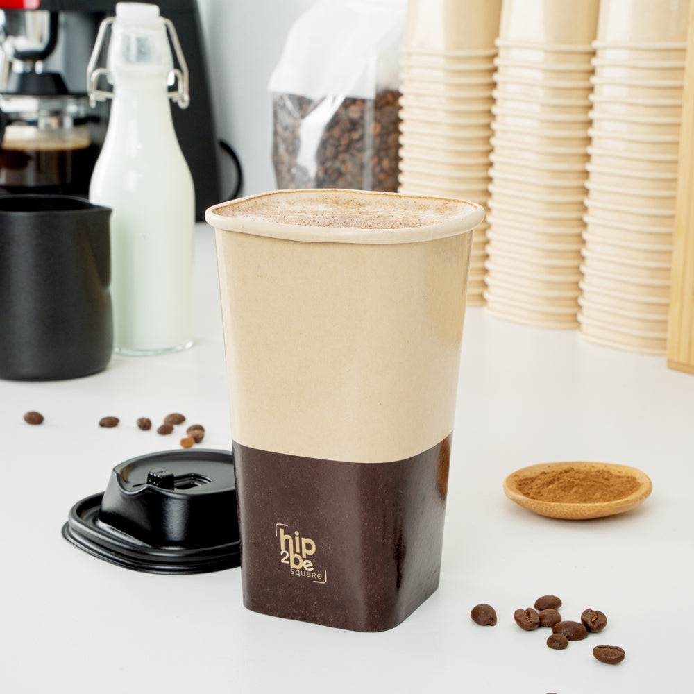 Hip 2 Be Square 16 oz Kraft and Brown Paper Hot / Cold Drinking Cup - Single Wall - 3 1/4" x 3 1/4" x 5 1/2" - 25 count box