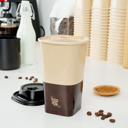Hip 2 Be Square 16 oz Kraft and Brown Paper Hot / Cold Drinking Cup - Single Wall - 3 1/4" x 3 1/4" x 5 1/2" - 25 count box