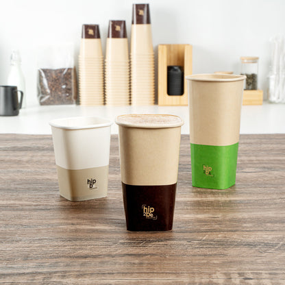 Hip 2 Be Square 16 oz Kraft and Brown Paper Hot / Cold Drinking Cup - Single Wall - 3 1/4" x 3 1/4" x 5 1/2" - 25 count box