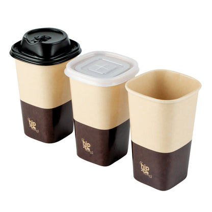 Hip 2 Be Square 16 oz Kraft and Brown Paper Hot / Cold Drinking Cup - Single Wall - 3 1/4" x 3 1/4" x 5 1/2" - 500 count box