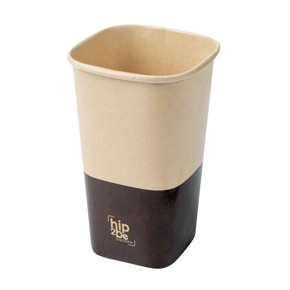 Hip 2 Be Square 16 oz Kraft and Brown Paper Hot / Cold Drinking Cup - Single Wall - 3 1/4" x 3 1/4" x 5 1/2" - 500 count box