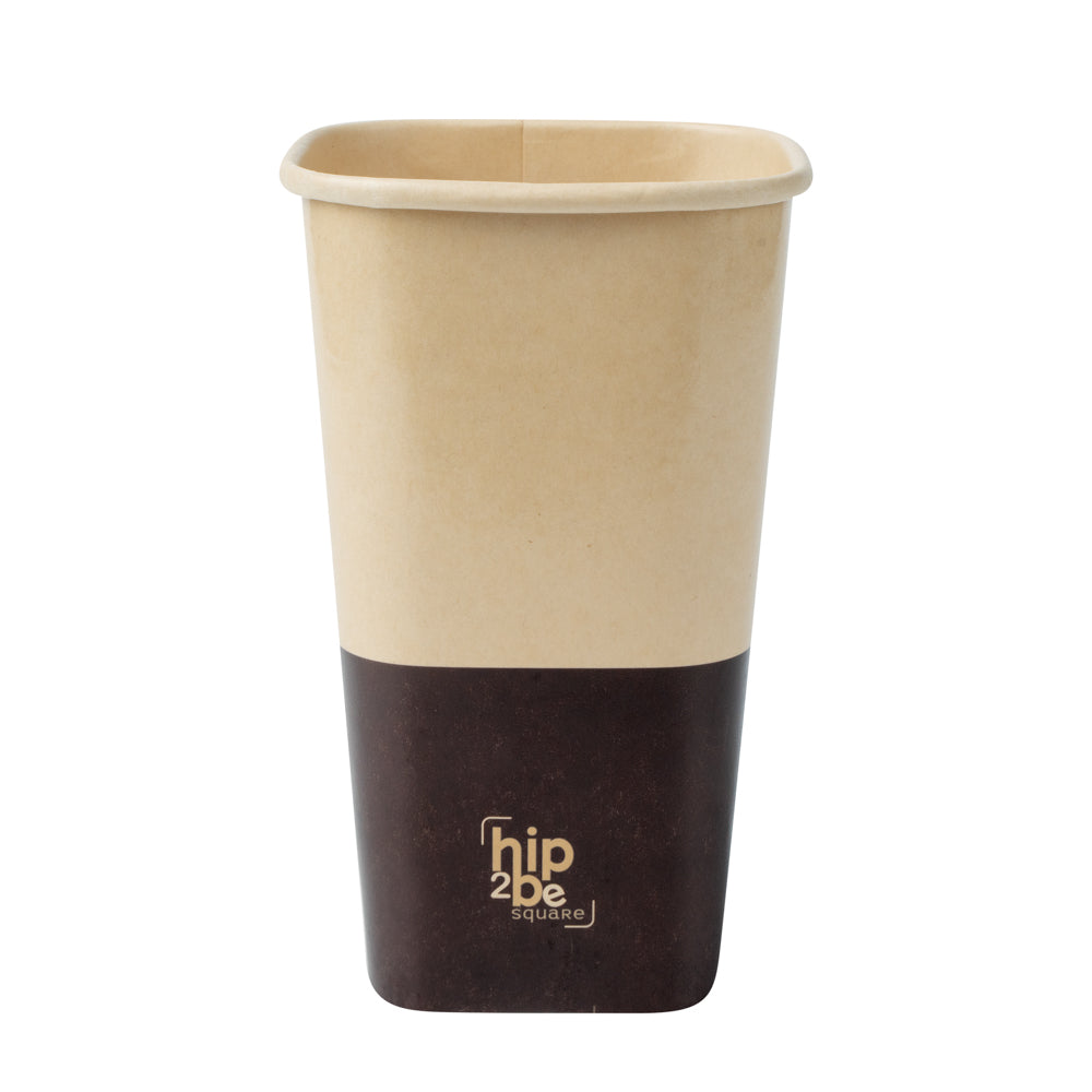 Hip 2 Be Square 16 oz Kraft and Brown Paper Hot / Cold Drinking Cup - Single Wall - 3 1/4" x 3 1/4" x 5 1/2" - 500 count box