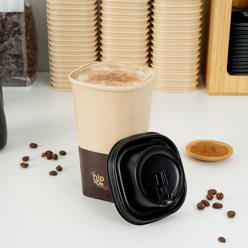 Hip 2 Be Square 16 oz Kraft and Brown Paper Hot / Cold Drinking Cup - Single Wall - 3 1/4" x 3 1/4" x 5 1/2" - 500 count box
