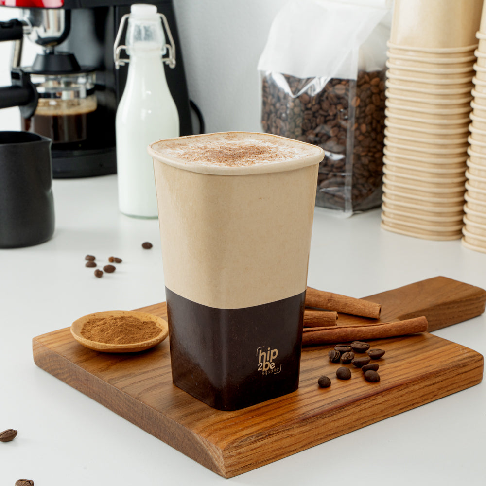 Hip 2 Be Square 16 oz Kraft and Brown Paper Hot / Cold Drinking Cup - Single Wall - 3 1/4" x 3 1/4" x 5 1/2" - 500 count box