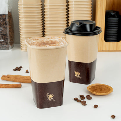Hip 2 Be Square 16 oz Kraft and Brown Paper Hot / Cold Drinking Cup - Single Wall - 3 1/4" x 3 1/4" x 5 1/2" - 500 count box
