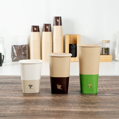 Hip 2 Be Square 16 oz Kraft and Brown Paper Hot / Cold Drinking Cup - Single Wall - 3 1/4" x 3 1/4" x 5 1/2" - 500 count box