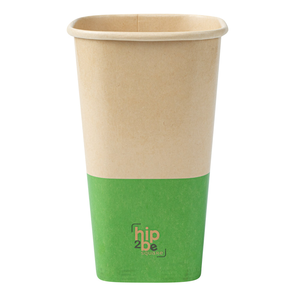 Hip 2 Be Square 16 oz Kraft and Green Paper Hot / Cold Drinking Cup - Single Wall - 3 1/4" x 3 1/4" x 5 1/2" - 25 count box