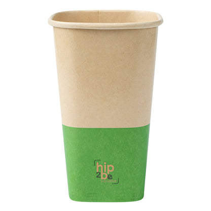 Hip 2 Be Square 16 oz Kraft and Green Paper Hot / Cold Drinking Cup - Single Wall - 3 1/4" x 3 1/4" x 5 1/2" - 25 count box