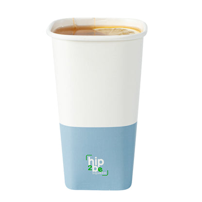 Hip 2 Be Square 16 oz White and Blue Paper Hot / Cold Drinking Cup - Single Wall - 3 1/4" x 3 1/4" x 5 1/2" - 25 count box