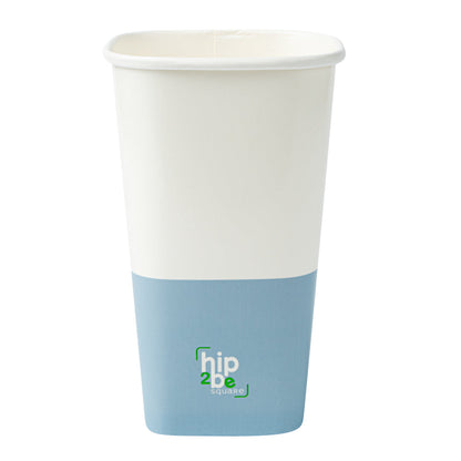 Hip 2 Be Square 16 oz White and Blue Paper Hot / Cold Drinking Cup - Single Wall - 3 1/4" x 3 1/4" x 5 1/2" - 25 count box