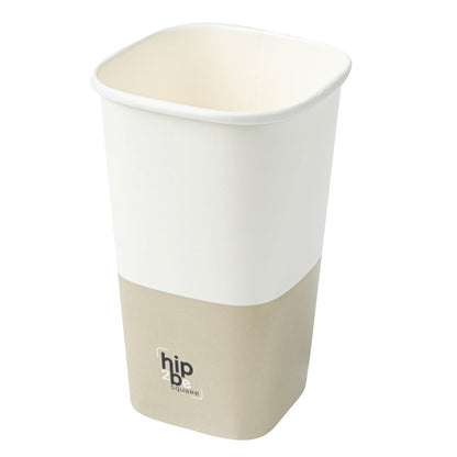 Hip 2 Be Square 16 oz White and Taupe Paper Hot / Cold Drinking Cup - Single Wall - 3 1/4" x 3 1/4" x 5 1/2" - 500 count box