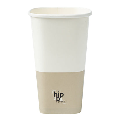 Hip 2 Be Square 16 oz White and Taupe Paper Hot / Cold Drinking Cup - Single Wall - 3 1/4" x 3 1/4" x 5 1/2" - 500 count box