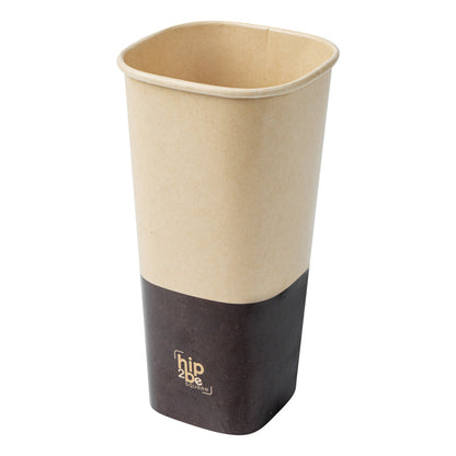 Hip 2 Be Square 22 oz Kraft and Brown Paper Hot / Cold Drinking Cup - Single Wall - 3 1/4" x 3 1/4" x 6 3/4" - 25 count box