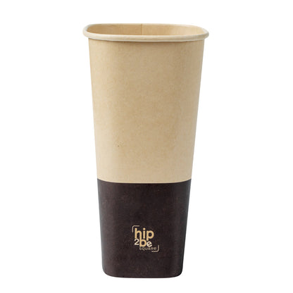 Hip 2 Be Square 22 oz Kraft and Brown Paper Hot / Cold Drinking Cup - Single Wall - 3 1/4" x 3 1/4" x 6 3/4" - 25 count box