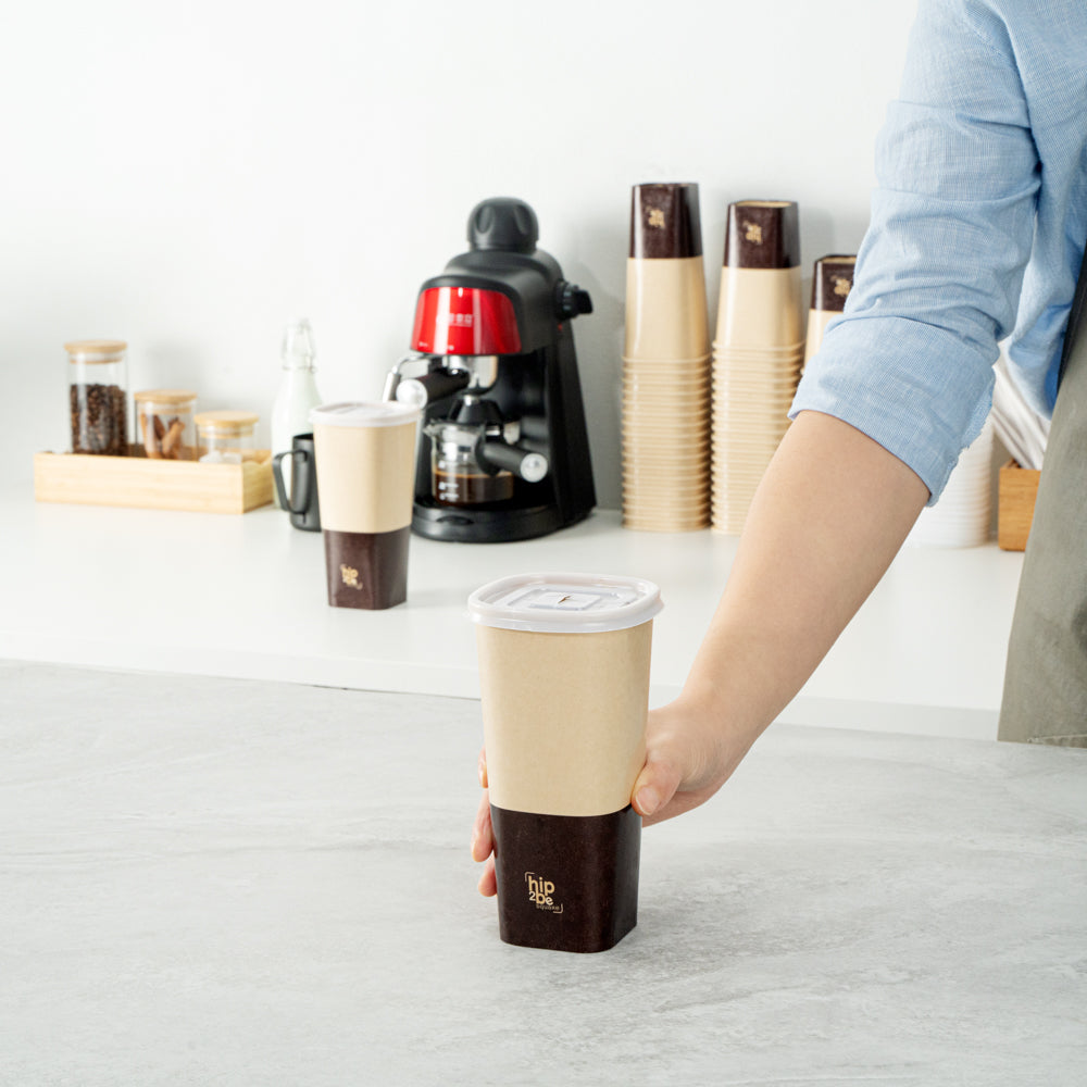 Hip 2 Be Square 22 oz Kraft and Brown Paper Hot / Cold Drinking Cup - Single Wall - 3 1/4" x 3 1/4" x 6 3/4" - 25 count box