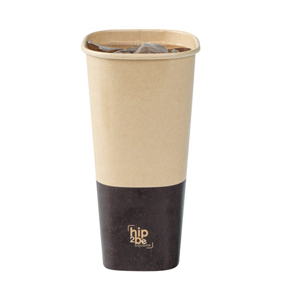 Hip 2 Be Square 22 oz Kraft and Brown Paper Hot / Cold Drinking Cup - Single Wall - 3 1/4" x 3 1/4" x 6 3/4" - 500 count box