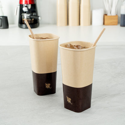 Hip 2 Be Square 22 oz Kraft and Brown Paper Hot / Cold Drinking Cup - Single Wall - 3 1/4" x 3 1/4" x 6 3/4" - 500 count box