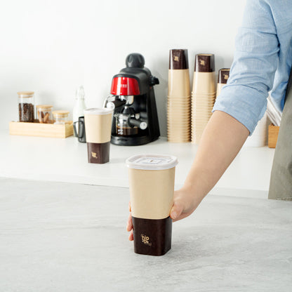 Hip 2 Be Square 22 oz Kraft and Brown Paper Hot / Cold Drinking Cup - Single Wall - 3 1/4" x 3 1/4" x 6 3/4" - 500 count box
