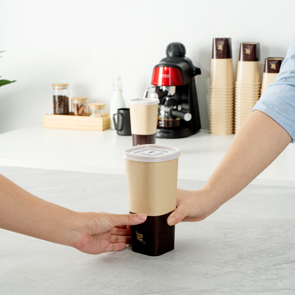 Hip 2 Be Square 22 oz Kraft and Brown Paper Hot / Cold Drinking Cup - Single Wall - 3 1/4" x 3 1/4" x 6 3/4" - 500 count box