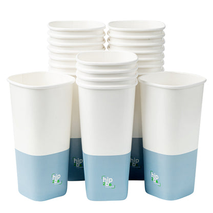 Hip 2 Be Square 22 oz White and Blue Paper Hot / Cold Drinking Cup - Single Wall - 3 1/4" x 3 1/4" x 6 3/4" - 25 count box