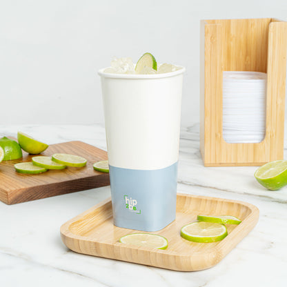 Hip 2 Be Square 22 oz White and Blue Paper Hot / Cold Drinking Cup - Single Wall - 3 1/4" x 3 1/4" x 6 3/4" - 25 count box