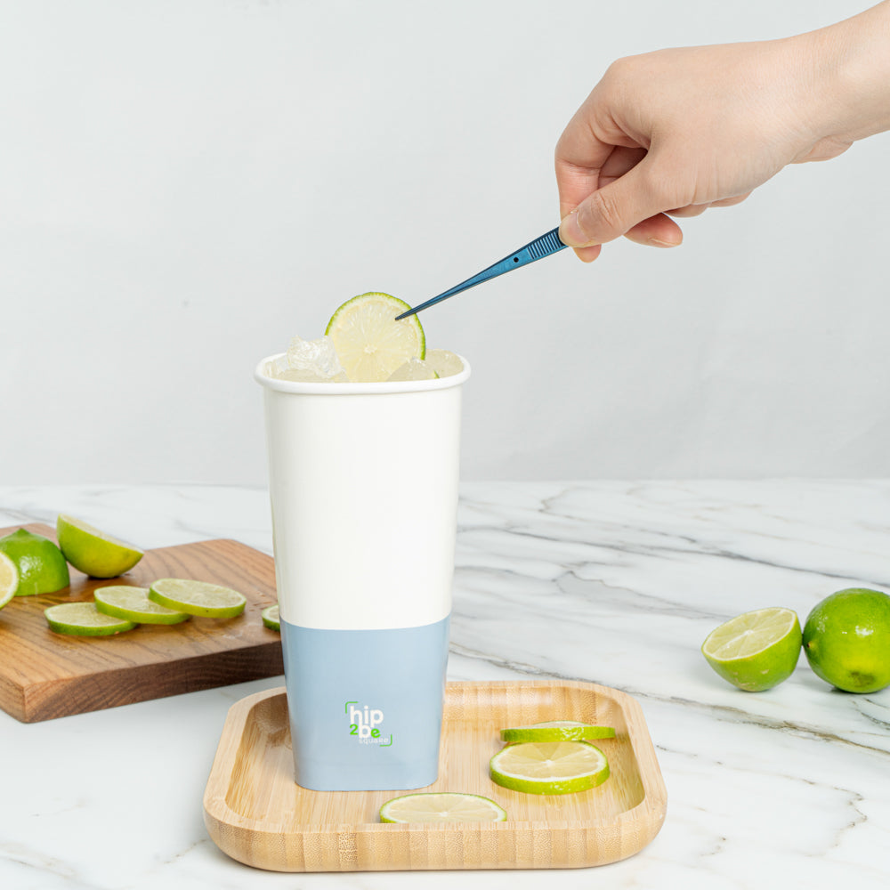 Hip 2 Be Square 22 oz White and Blue Paper Hot / Cold Drinking Cup - Single Wall - 3 1/4" x 3 1/4" x 6 3/4" - 25 count box
