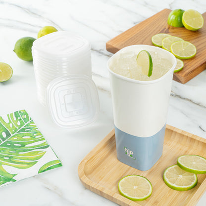 Hip 2 Be Square 22 oz White and Blue Paper Hot / Cold Drinking Cup - Single Wall - 3 1/4" x 3 1/4" x 6 3/4" - 25 count box