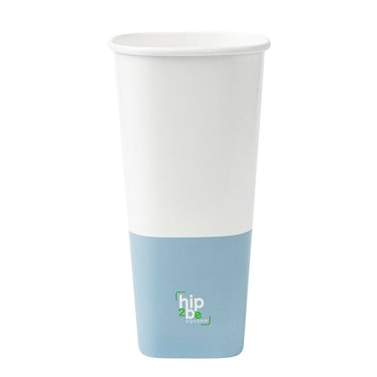 Hip 2 Be Square 22 oz White and Blue Paper Hot / Cold Drinking Cup - Single Wall - 3 1/4" x 3 1/4" x 6 3/4" - 500 count box