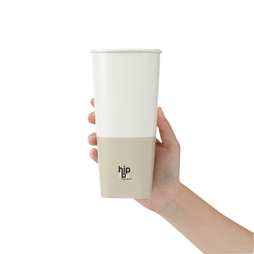 Hip 2 Be Square 22 oz White and Taupe Paper Hot / Cold Drinking Cup - Single Wall - 3 1/4" x 3 1/4" x 6 3/4" - 500 count box