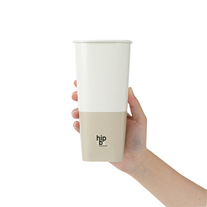 Hip 2 Be Square 22 oz White and Taupe Paper Hot / Cold Drinking Cup - Single Wall - 3 1/4" x 3 1/4" x 6 3/4" - 500 count box