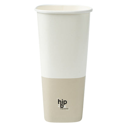 Hip 2 Be Square 22 oz White and Taupe Paper Hot / Cold Drinking Cup - Single Wall - 3 1/4" x 3 1/4" x 6 3/4" - 500 count box
