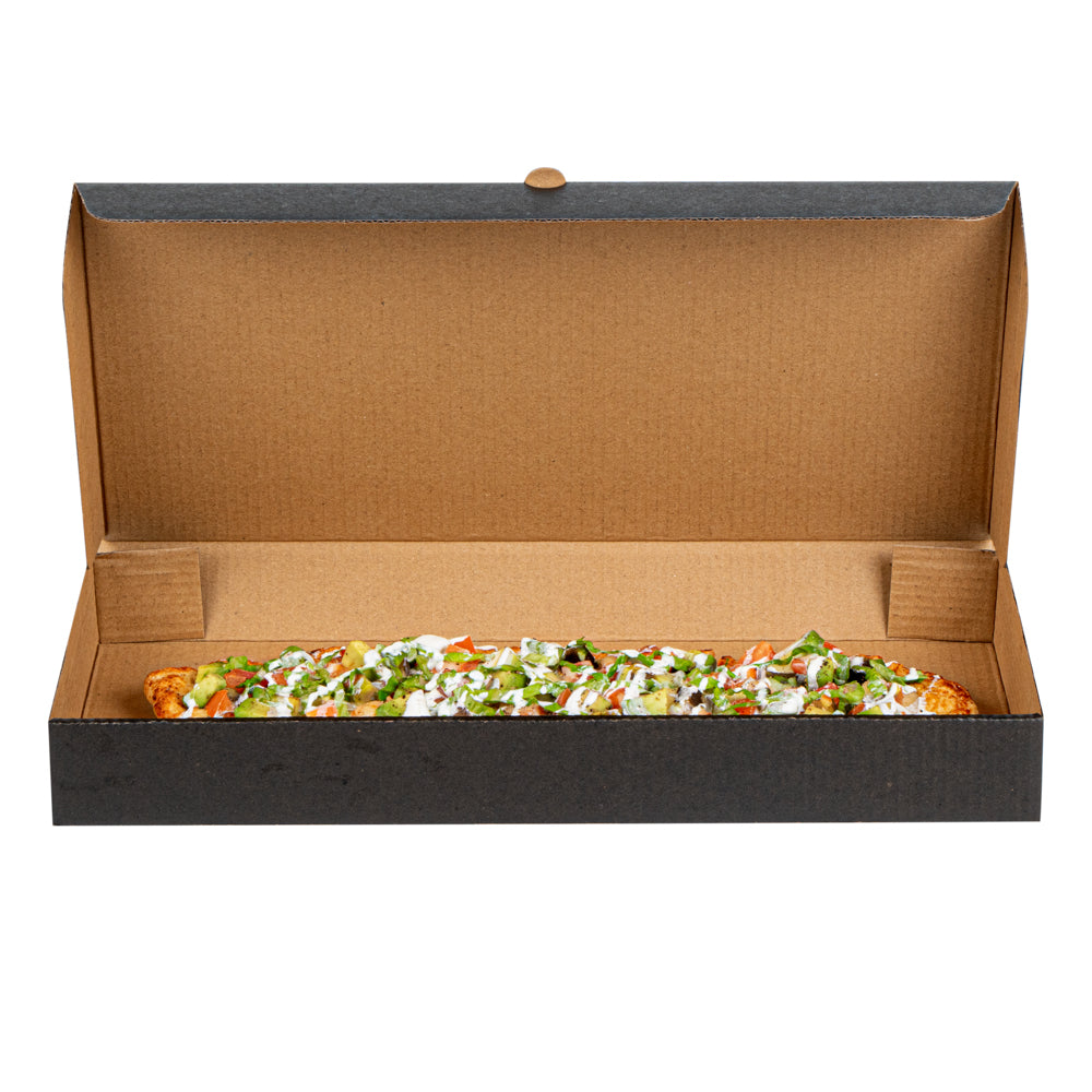 Eco Pie Kraft and Black Paper Corrugated Flatbread Box - 14" x 7" x 1 1/2" - 50 count box