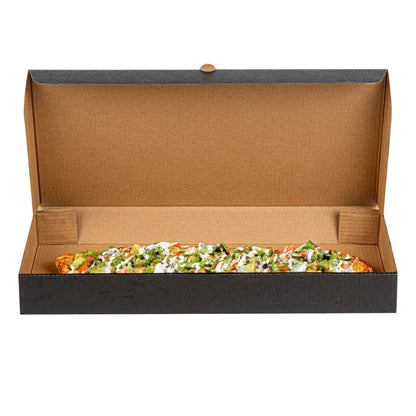 Eco Pie Kraft and Black Paper Corrugated Flatbread Box - 14" x 7" x 1 1/2" - 50 count box