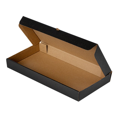 Eco Pie Kraft and Black Paper Corrugated Flatbread Box - 14" x 7" x 1 1/2" - 50 count box