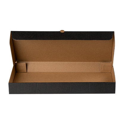 Eco Pie Kraft and Black Paper Corrugated Flatbread Box - 14" x 7" x 1 1/2" - 50 count box