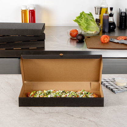 Eco Pie Kraft and Black Paper Corrugated Flatbread Box - 14" x 7" x 1 1/2" - 50 count box