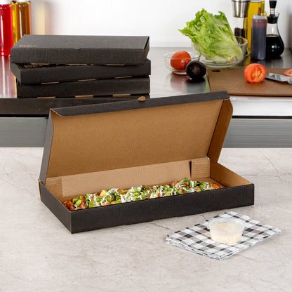 Eco Pie Kraft and Black Paper Corrugated Flatbread Box - 14" x 7" x 1 1/2" - 50 count box