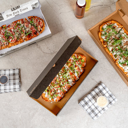 Eco Pie Kraft and Black Paper Corrugated Flatbread Box - 14" x 7" x 1 1/2" - 50 count box