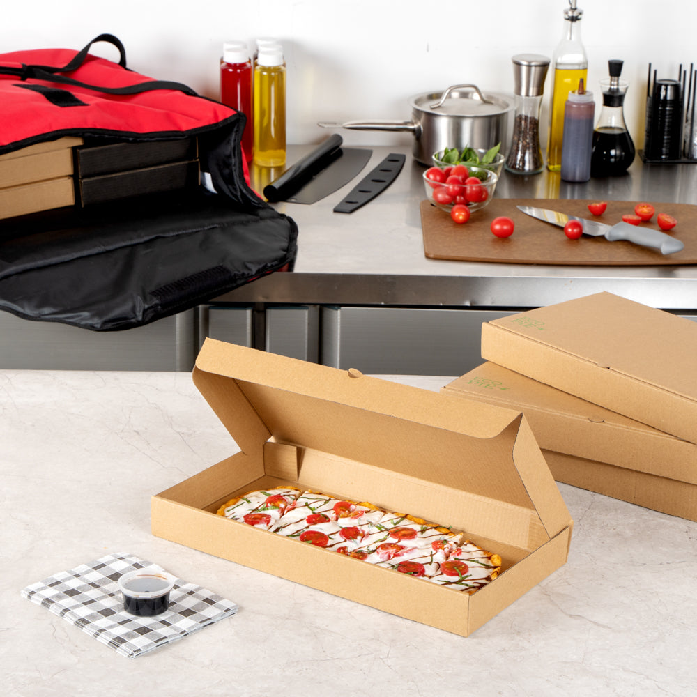Eco Pie Kraft Paper Corrugated Flatbread Box - 14" x 7" x 1 1/2" - 50 count box