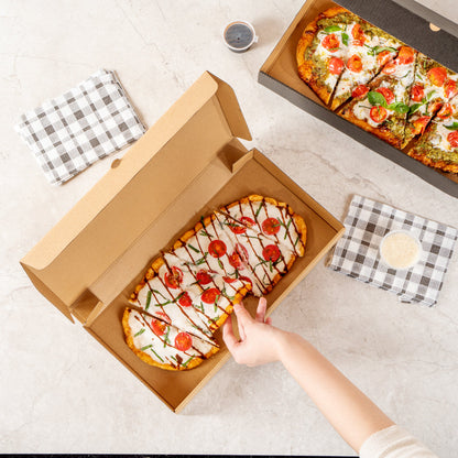 Eco Pie Kraft Paper Corrugated Flatbread Box - 14" x 7" x 1 1/2" - 50 count box