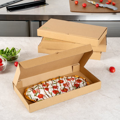 Eco Pie Kraft Paper Corrugated Flatbread Box - 14" x 7" x 1 1/2" - 50 count box