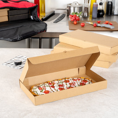 Eco Pie Kraft Paper Corrugated Flatbread Box - 14" x 7" x 1 1/2" - 50 count box