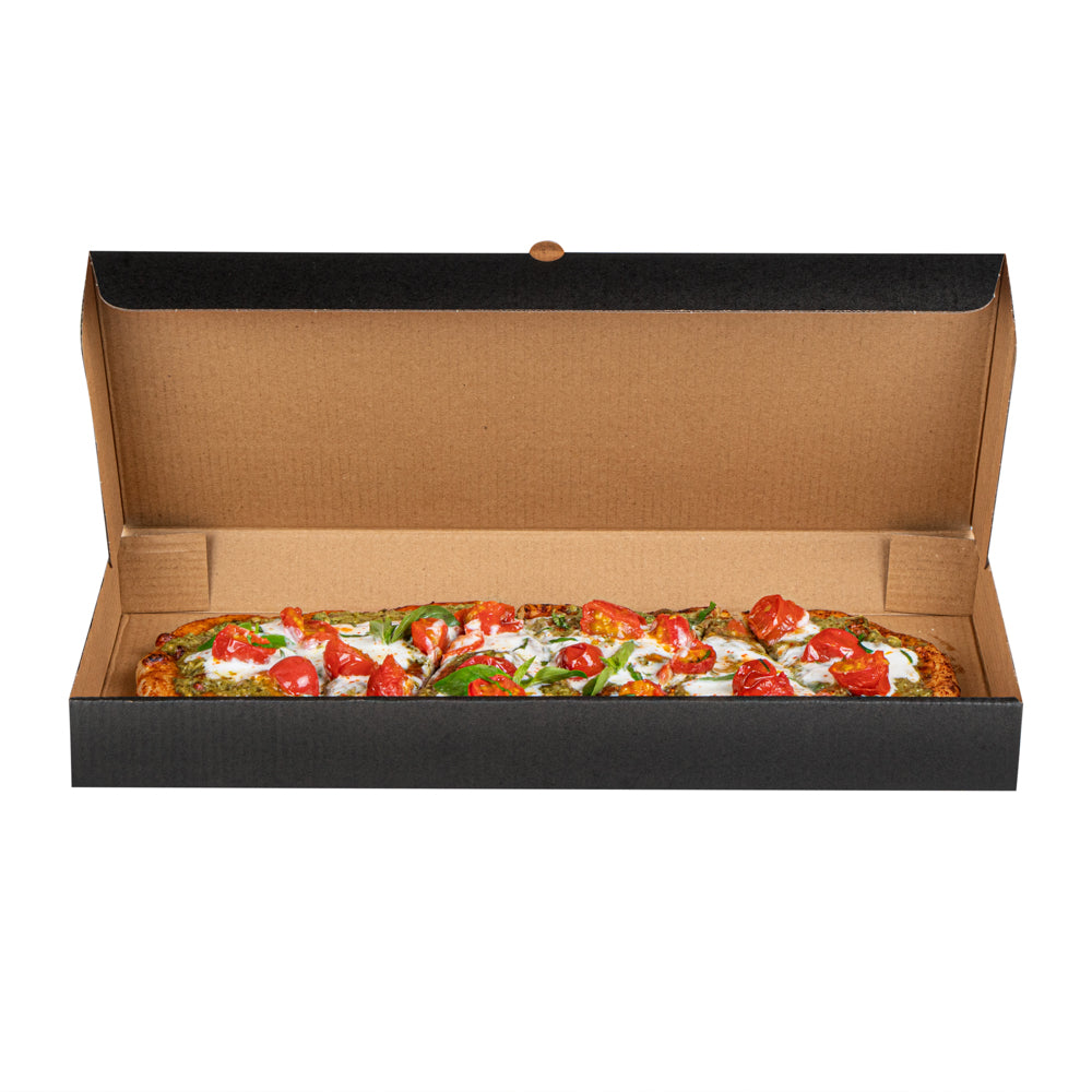 Eco Pie Kraft and Black Paper Corrugated Flatbread Box - 16" x 8" x 1 1/2" - 50 count box