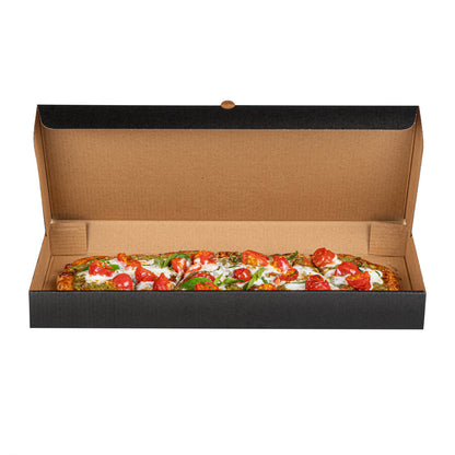 Eco Pie Kraft and Black Paper Corrugated Flatbread Box - 16" x 8" x 1 1/2" - 50 count box